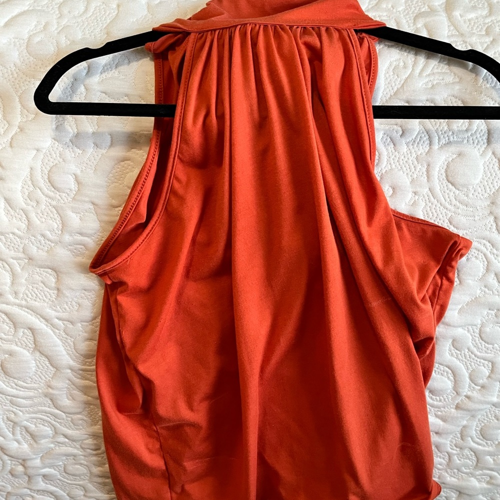 Dark orange dressy high neck tank with tie at back. XL